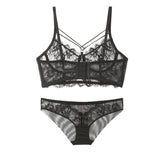 Elegant Black Lace Lingerie Set with Floral Design