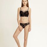 Elegant Black Lace Lingerie Set with Floral Design