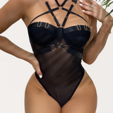 Mesh Strappy Halter Lingerie Bodysuit