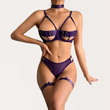 Hollowed-Out Mesh Webbing Lingerie Set