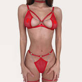 Fishnet Sheer Lingerie Set with Strap and Chain Details