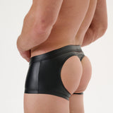 Patent leather open-back large pouch boxer briefs