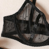 Polka-Dot Mesh See-Through Three-Piece Lingerie Set