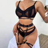 Ultra-thin Hollowed-out Mesh Lingerie Four-piece Set