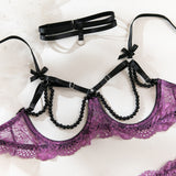 Lace and Small Bowknot Halter Lingerie Set