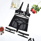 Mesh Hollow Cross - Strapped Sexy Lingerie Set