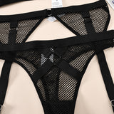 Lace Strappy Cross - Spliced Mesh - Holed Breathable Sexy Lingerie Set