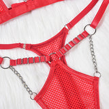 Fishnet Sheer Lingerie Set with Strap and Chain Details