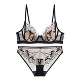 Elegant Black and Beige Lingerie Set with Floral Lace