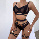 Ultra-thin Hollowed-out Mesh Lingerie Four-piece Set