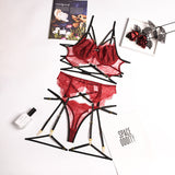 A sexy lingerie set with lace - trimmed halter straps