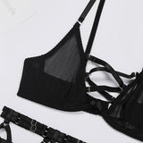 Cross-hollowed Strap Mesh Sexy Lingerie Set