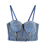 Diamond - studded chain denim bra