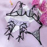 Lace Bow-Detail Garter Lingerie Set with Straps