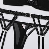 Cross-hollowed Strap Mesh Sexy Lingerie Set