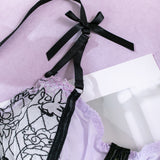 Lace Bow-Detail Garter Lingerie Set with Straps