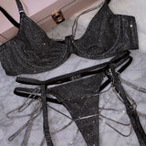 Lace - rhinestone - adorned chain - decorated camisole underwear set