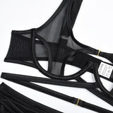 Mesh Hollow Cross - Strapped Sexy Lingerie Set