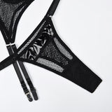 Mesh and Patent Leather Panel Lingerie Set