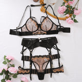 Lace & Satin Garter Lingerie Set (five piece)