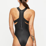 Black Crisscross Strap Cut-Out Bodysuit