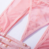 A lingerie set featuring ribbons, mesh, see - through elements and cut - outs, perfect for intimate moments.