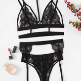 Lace Three-Piece Halter Tie-Up Lingerie Set