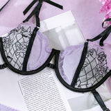 Lace Bow-Detail Garter Lingerie Set with Straps