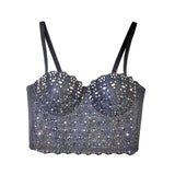 Sexy lace with shiny diamonds and beaded boned bustier camisole top