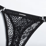 Black Lace and Mesh Strappy Bikini Lingerie Set