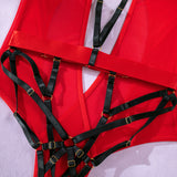 Mesh Cross - Spliced, Strappy and Color - Blocked Bodysuit Lingerie