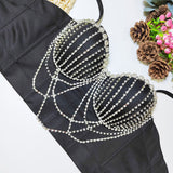 Chest - chain tassel - beaded boned bra