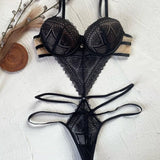 Black Strappy Lace Teddy Lingerie Set