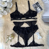 Lace Trim Sheer Hollow Lingerie Set