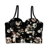 Velvet Floral Printed Shaping Boned Corset Top