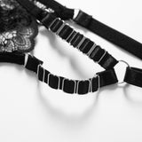 Sheer Mesh & Lace Strappy Harness Lingerie Set