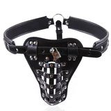 Chastity lock cage leather hollow-out panties