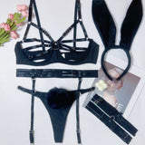 Hollowed-Out Suspender and Breast-Revealing Lingerie Set