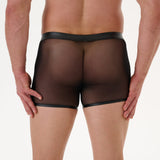 Low-Rise Hollow Patent Leather Mesh Boxer Briefs